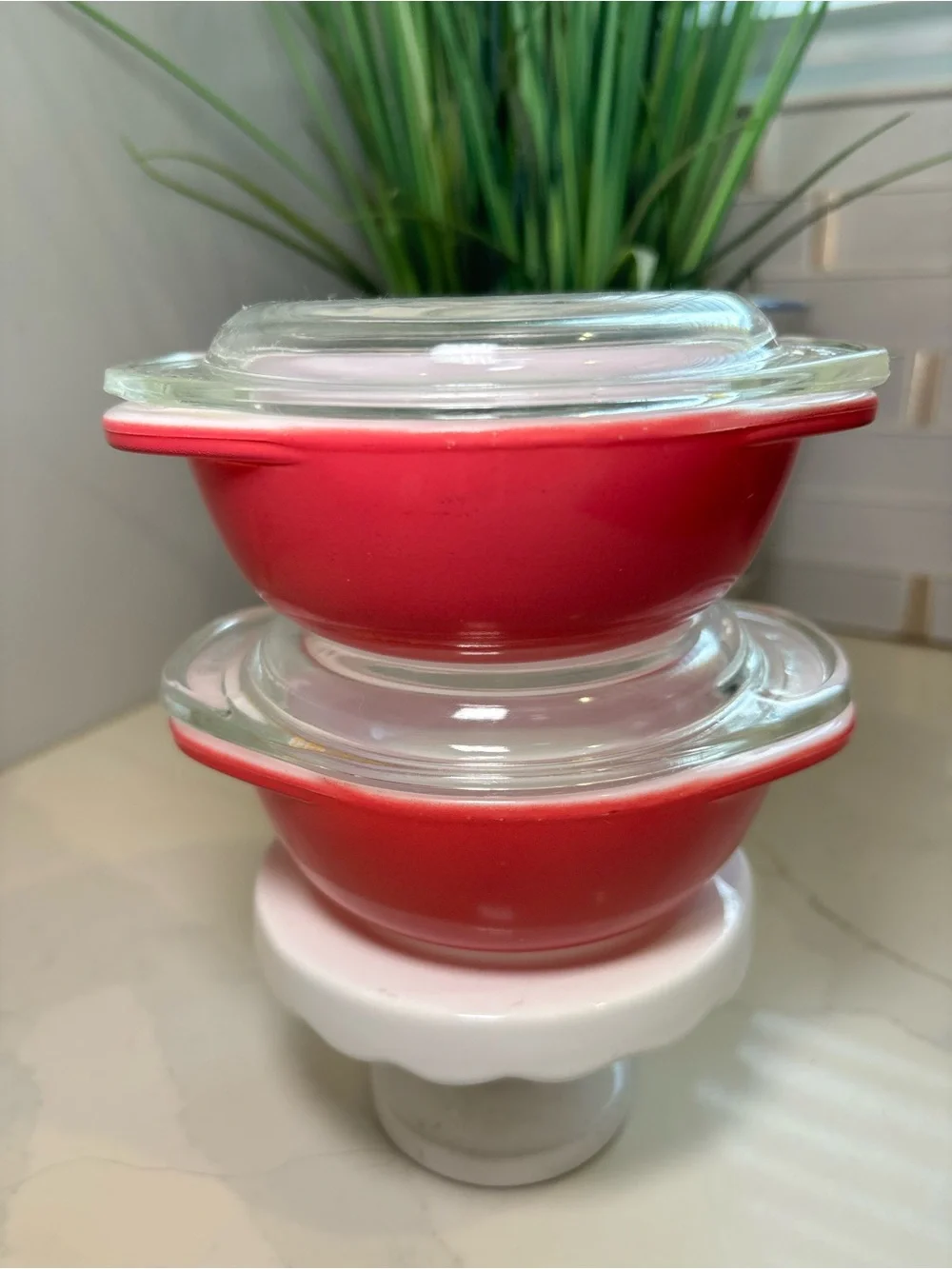 PYREX 50s Flamingo Pink Individual Casserole Dishes Set 8oz C-080 w/ lids C-980